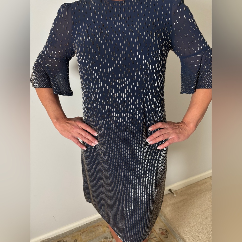 Alice + Olivia Blue Sequin Sheath Dress with Bell Sleeves